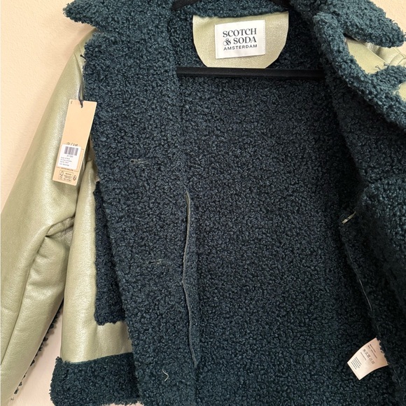 NWT Scotch & Soda Green Faux Shearling Faux Leather Aviator Bomber Jacket - Picture 3 of 6